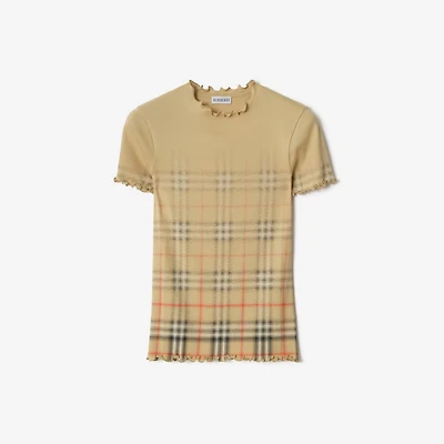 Gradient Check Stretch Cotton Top in Sand beige - Women | Burberry® Official