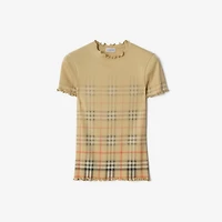 Gradient Check Stretch Cotton Top in Sand beige - Women | Burberry® Official