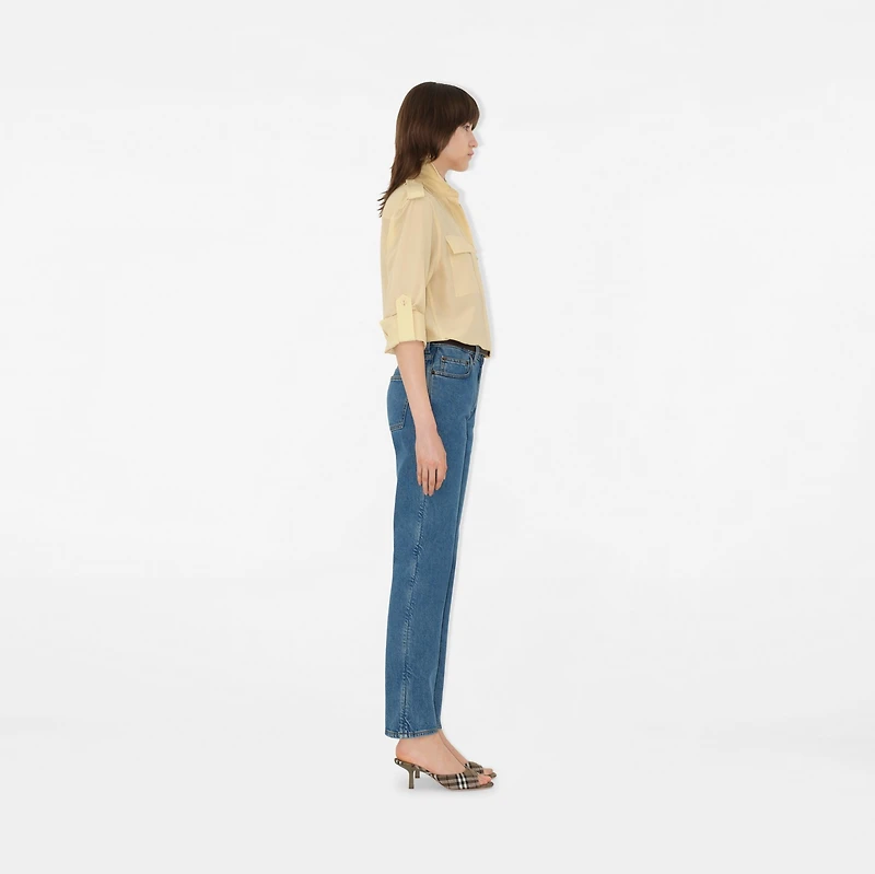 Mid-rise Straight Jeans in Mid blue - Women, Cotton | Burberry® Official