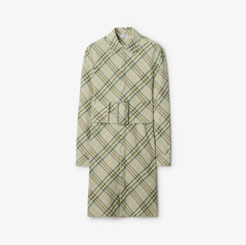 Check Stretch Linen Shirt Dress in Breeze - Women | Burberry® Official