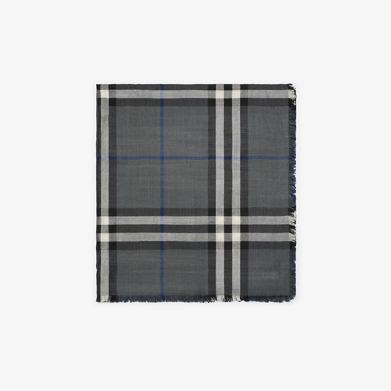 Reversible Check Wool Silk Scarf in Marlborough grey/mast blue | Burberry® Official