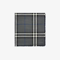 Reversible Check Wool Silk Scarf in Marlborough grey/mast blue | Burberry® Official
