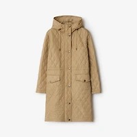 Quilted Nylon Hooded Coat in Flax beige - Women | Burberry® Official