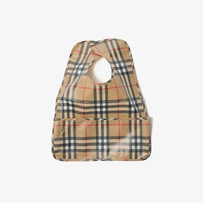 Check Coated Cotton Bib in Sand beige - Children | Burberry® Official