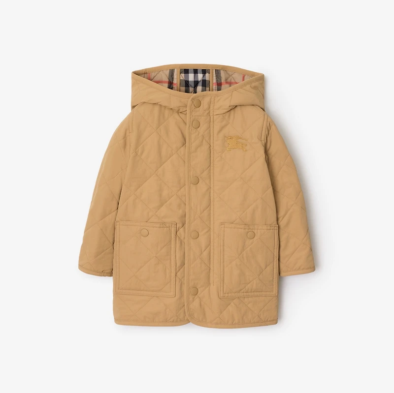 Quilted Nylon Hooded Coat in Buff yellow | Burberry® Official