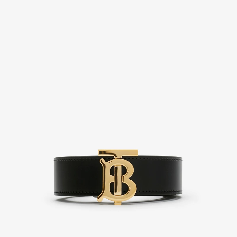 Leather Reversible TB Belt in Black/tan/gold
