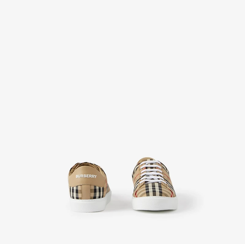 Check and Leather Sneakers in Archive beige - Women | Burberry® Official