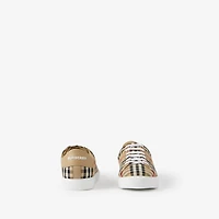 Check and Leather Sneakers in Archive beige - Women | Burberry® Official
