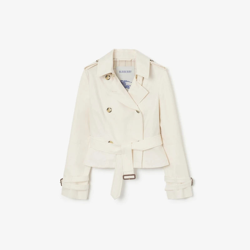 Cropped Tropical Gabardine Swarby Trench Jacket in Tundra white - Women | Burberry® Official