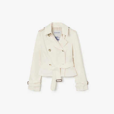 Cropped Tropical Gabardine Swarby Trench Jacket in Tundra white - Women | Burberry® Official