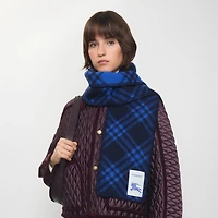 Narrow Check Wool Scarf in Ink blue | Burberry® Official