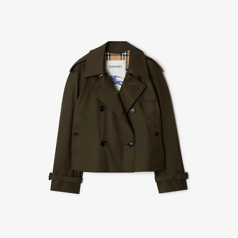 Cropped Tropical Gabardine Trench Jacket in Juniper green - Women, Cotton | Burberry® Official