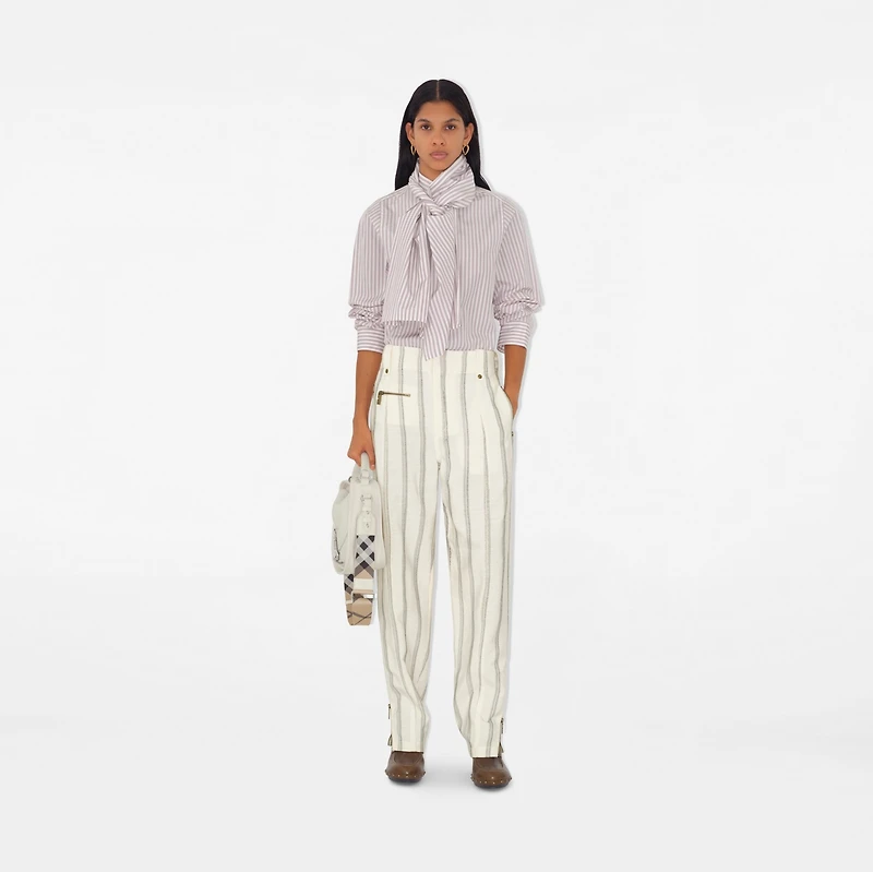Striped Silk Blend Tailored Trousers in Cream/black - Women | Burberry® Official