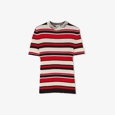 Striped Wool T-shirt in Red - Women, Cashmere | Burberry® Official