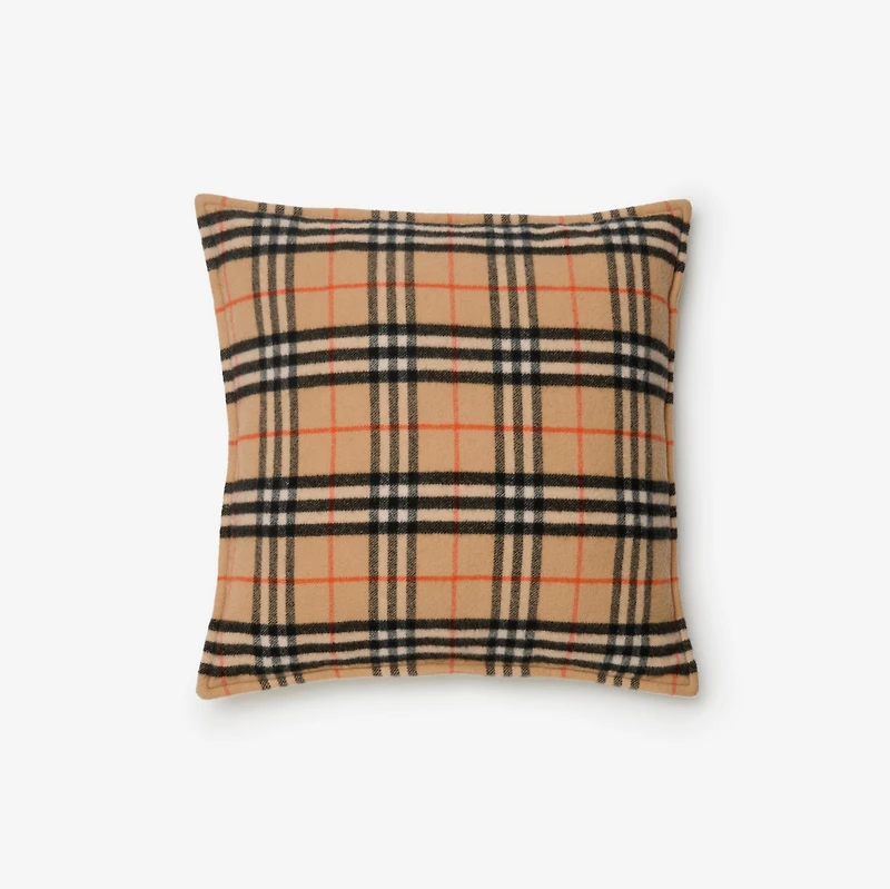 Check Wool Cashmere Cushion in Sand | Burberry® Official