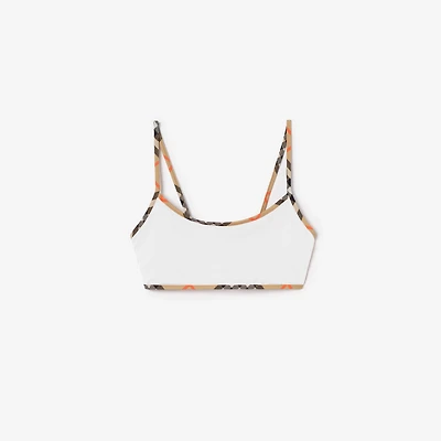 Check Trim Bikini Top in White - Women, Wool | Burberry® Official