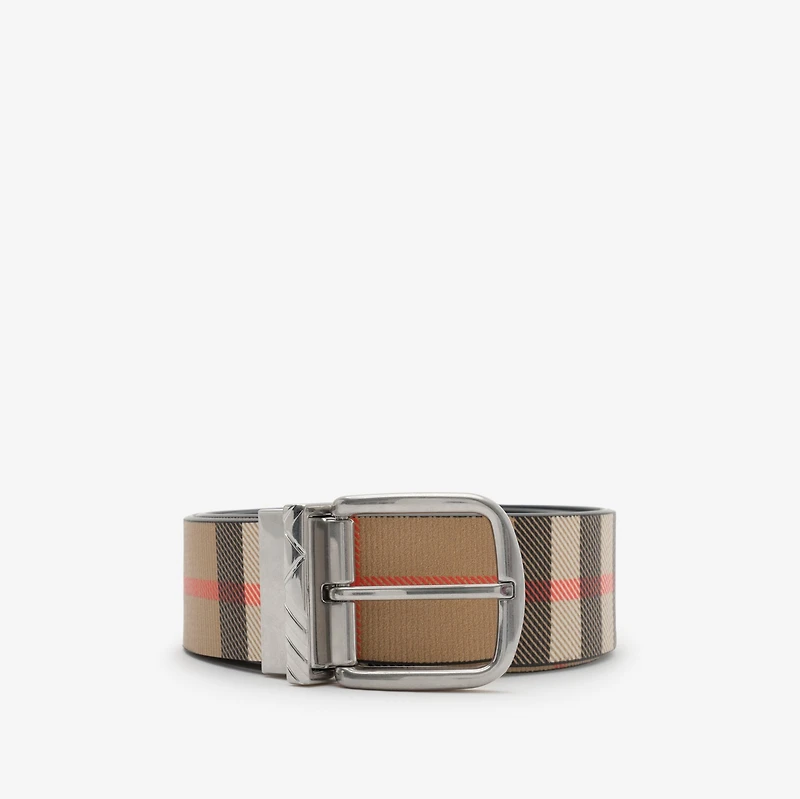 Reversible Check Pin Belt in Black/sand beige - Men | Burberry® Official