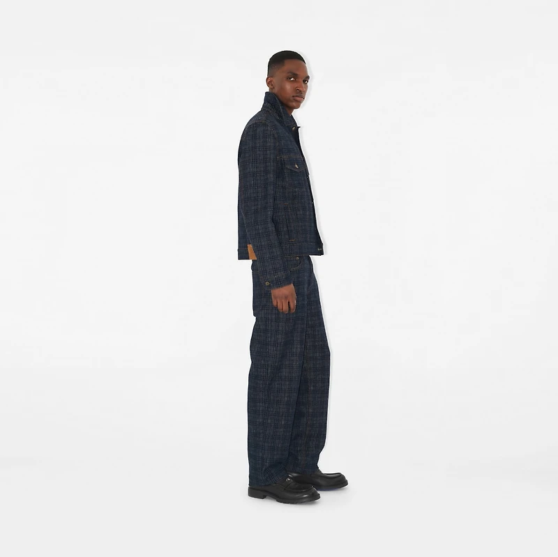 Check Denim Jacket in Indigo blue - Men, Cotton | Burberry® Official