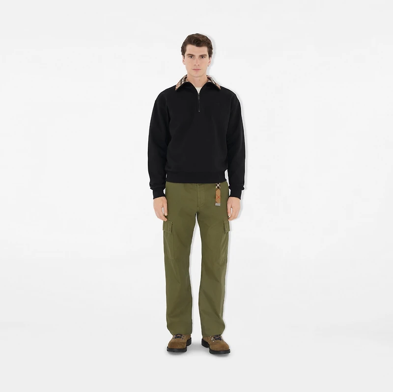 Check Collar Cotton Half-zip Sweatshirt in Black - Men | Burberry® Official