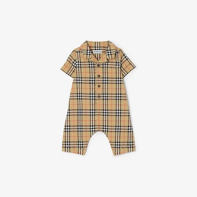 Check Cotton Playsuit in Sand beige - Children | Burberry® Official