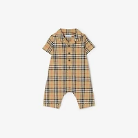 Check Cotton Playsuit in Sand beige - Children | Burberry® Official