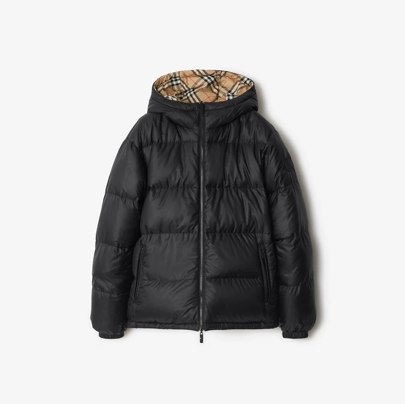 Reversible Check Hooded Puffer Jacket in Sand beige - Men | Burberry® Official