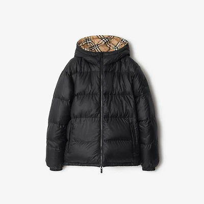 Reversible Check Hooded Puffer Jacket in Sand beige - Men | Burberry® Official