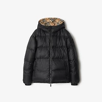 Reversible Check Hooded Puffer Jacket in Sand beige - Men | Burberry® Official