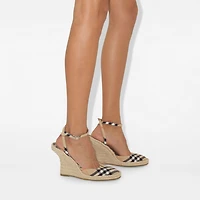 Check Mews Espadrille Pumps​ in Sand - Women, Linen | Burberry® Official