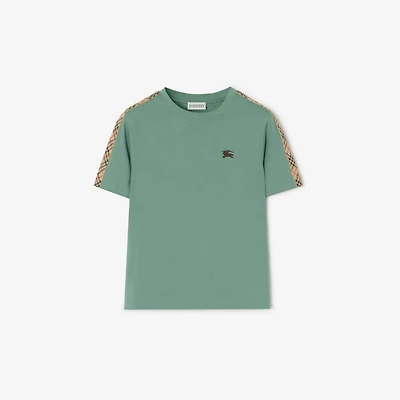 Check Trim Cotton T-shirt in Gulf green | Burberry® Official