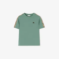 Check Trim Cotton T-shirt in Gulf green | Burberry® Official