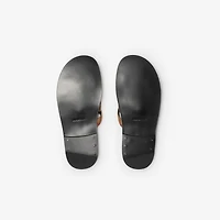 Check and Leather Drift Sandals​ in Black/sand beige - Men | Burberry® Official