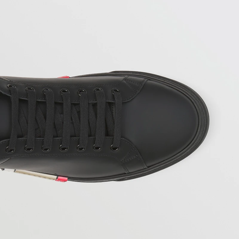 Stripe Detail Leather Sneakers in Black - Men | Burberry® Official