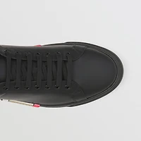 Stripe Detail Leather Sneakers in Black - Men | Burberry® Official