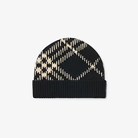 Check Cashmere Blend Beanie in Black/calico - Men | Burberry® Official