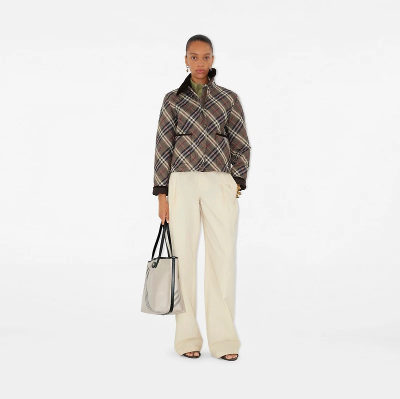 Cropped Check Quilted Cotton Jacket in Moss brown/ink grey - Women | Burberry® Official