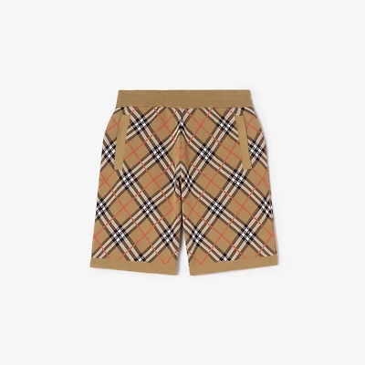 Check Cotton Blend Shorts in Sand beige - Men | Burberry® Official