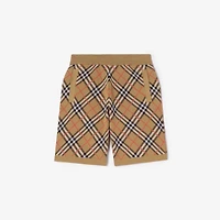 Check Cotton Blend Shorts in Sand beige - Men | Burberry® Official