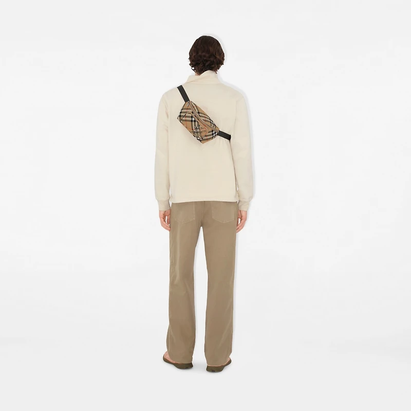 Small Check Belt Bag in Sand beige - Men, Nylon | Burberry® Official