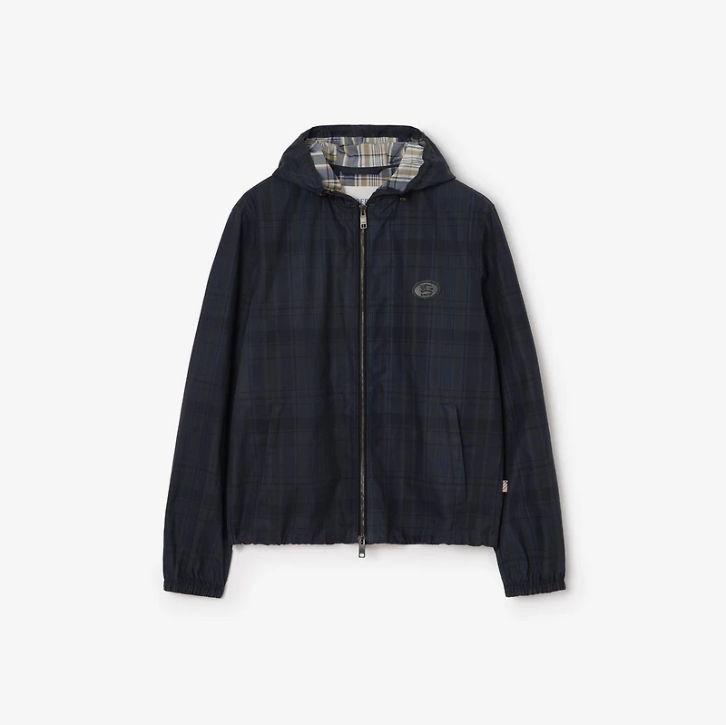 Check Cotton Newport Hooded Jacket in Peacock blue - Men | Burberry® Official