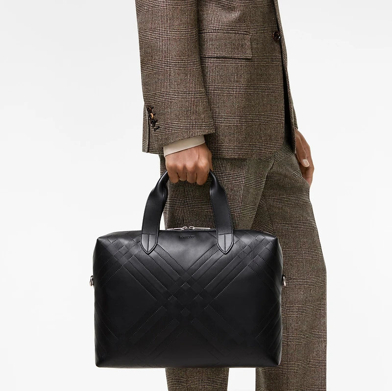 Embossed Check Briefcase in Black - Men | Burberry® Official