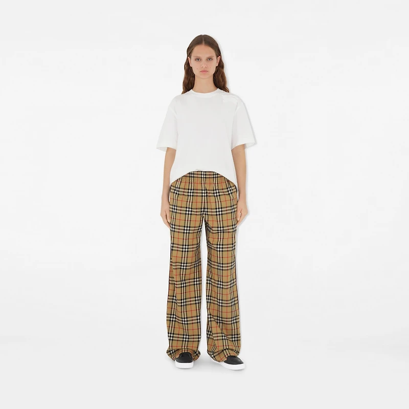 Check Cotton Trousers in Archive beige - Women | Burberry® Official