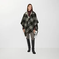 Reversible Check Wool Hooded Cape in Black beige/ecru beige | Burberry® Official