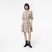 Check Linen Blend Dress in Sesame beige - Women | Burberry® Official