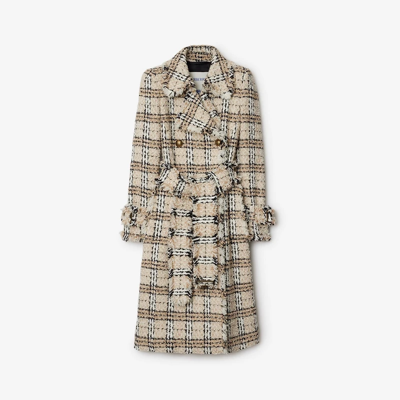 Check Bouclé Coat in String/fossil - Women, Cotton, Nylon, Technical, Wool | Burberry® Official