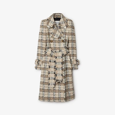 Check Bouclé Coat in String/fossil - Women, Cotton, Nylon, Technical, Wool | Burberry® Official