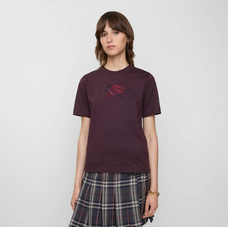 EKD Check Cotton T-shirt in Wine red - Women | Burberry® Official