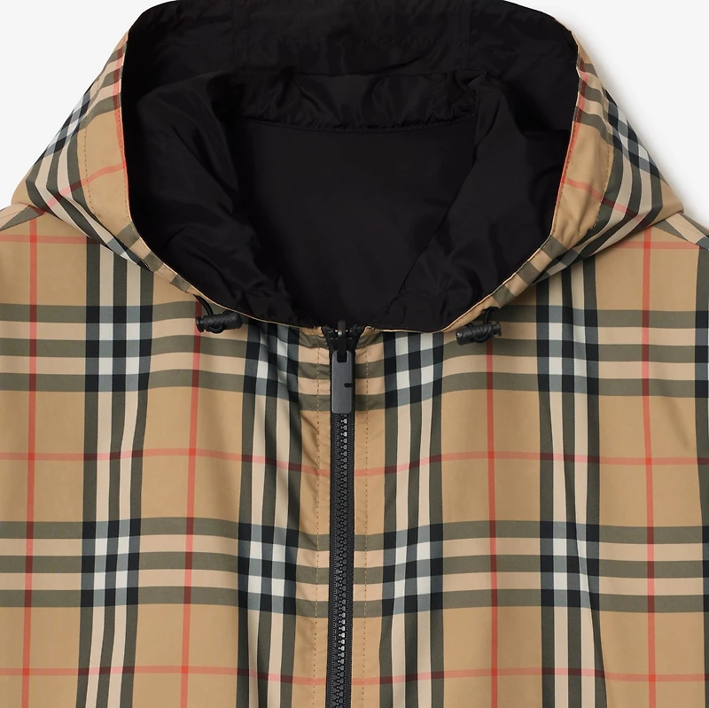 Reversible Check Hooded Jacket in Sand beige - Men, Nylon | Burberry® Official