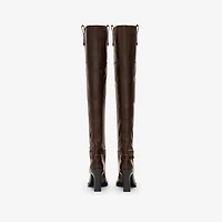 Leather Cavalier Thigh-high Heel Boots in Treacle brown - Women | Burberry® Official