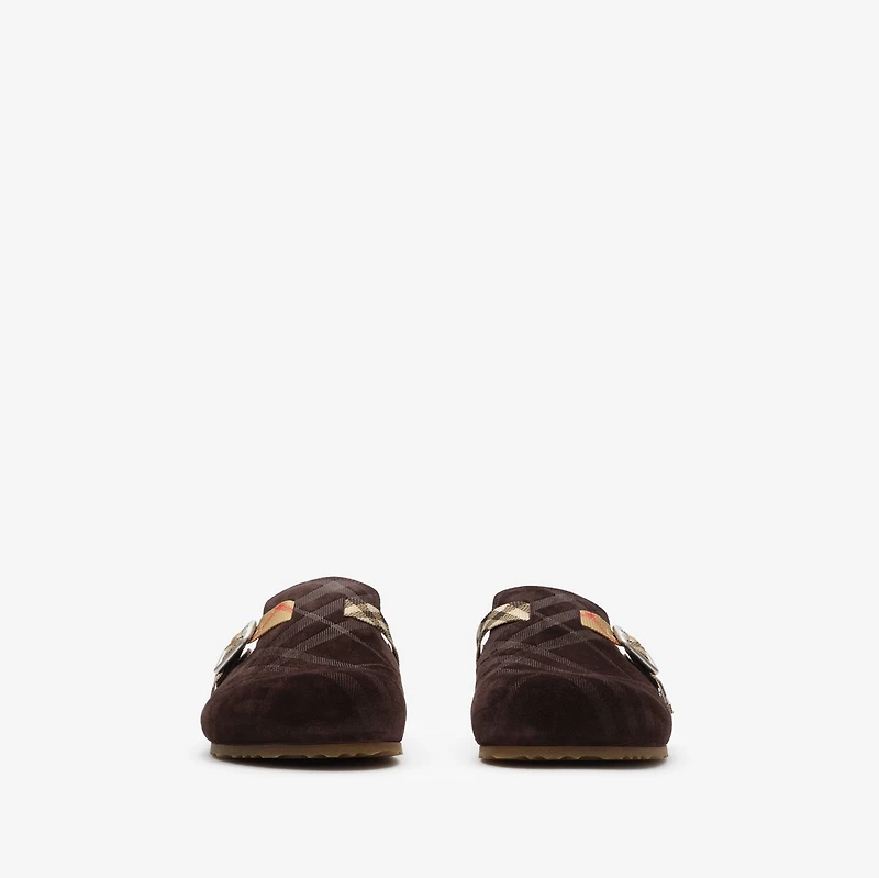 Check Shearling Urchin Clogs in Moorhen brown - Men | Burberry® Official
